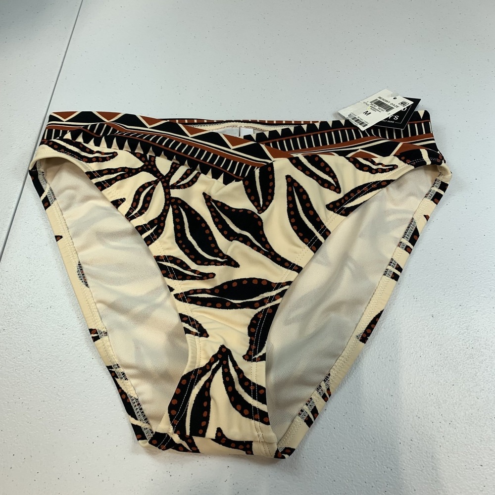 Bar‎ III Women's Swim Bikini Bottoms M Ivory Brown Tribal Tropical High Waist